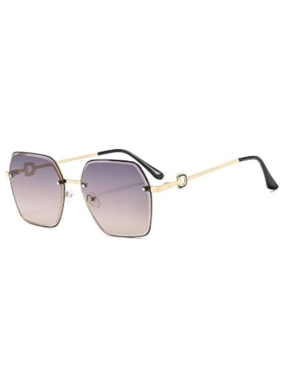 Oversized Unisex Square Grey to Tea Gradient Sunglasses With Gold Frame